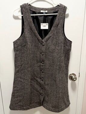 American Eagle Outfitters Herringbone V-Neck Pinafore in Charcoal and Black